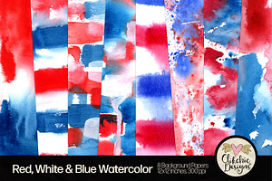 Red White Blue Watercolor Background