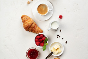 Minimal French Breakfast Flat Lay with Croissants and Coffee, a Food & Drink Photo by Natalia Klenova's Shop