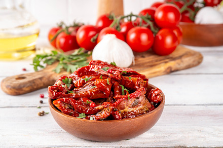 Homemade sun-dried tomatoes in olive oil