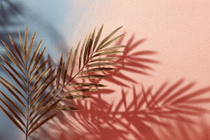 Palm shadows cast on a pastel backgr, a Photo by Pavel_design