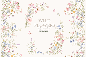 Pink Wildflowers Butterflies Clipart, a Seasonal Illustration by Sunflower Day Love