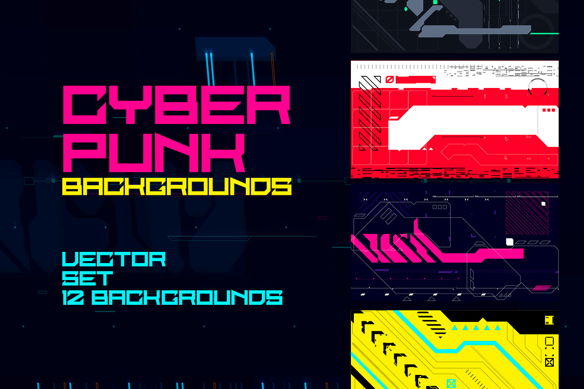 Cyberpunk Backgrounds Set, a Background Graphic by Olga Ryzychenko (Photo 1 of 6)