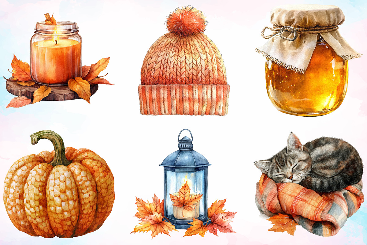 Watercolor Cosy Autumn Clipart PNG, a Seasonal Illustration by Canvas Craft (Photo 3 of 3)