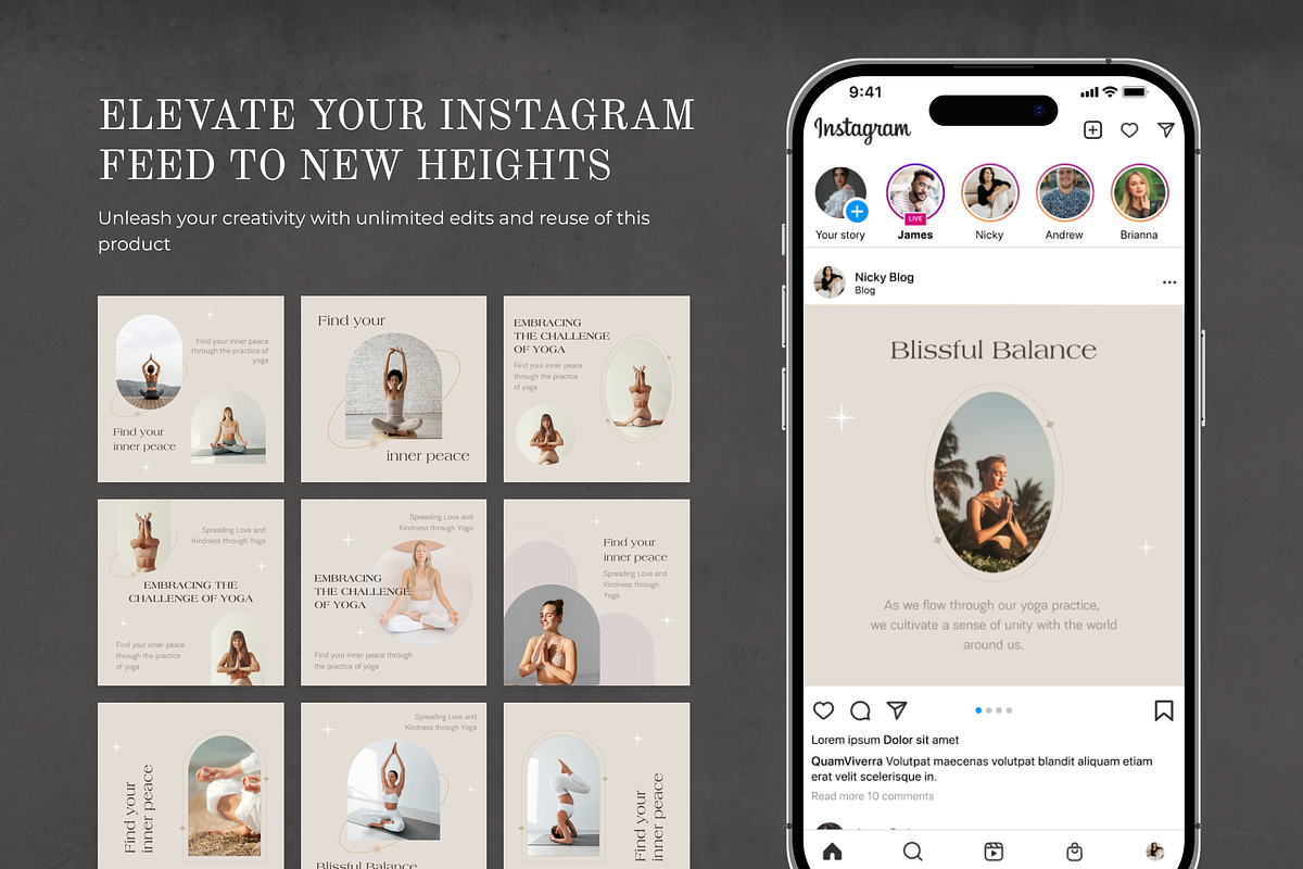 Yoga Minimal Instagram Canva, a Social Media Template by VeliusCreativeStudio (Photo 3 of 9)