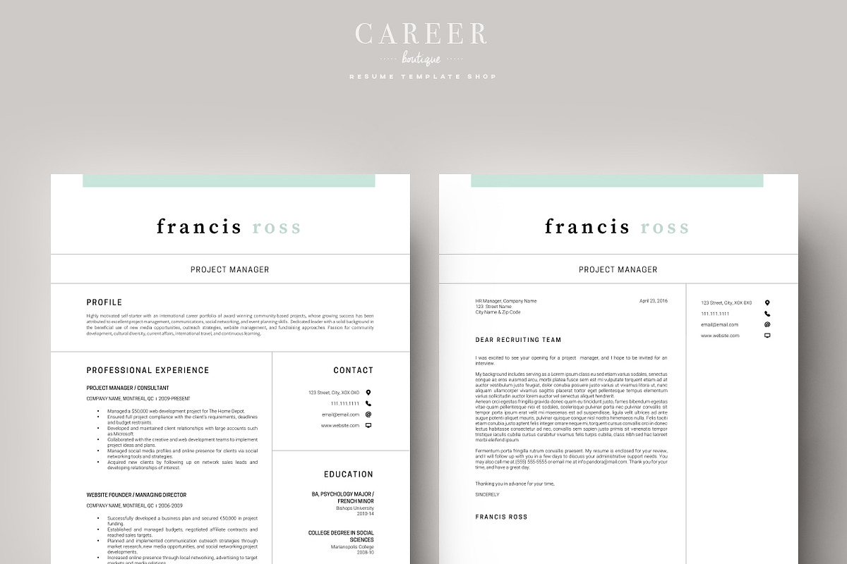 Modern Resume & CoverLetter Template, a Resume Template by careerboutique (Photo 3 of 6)