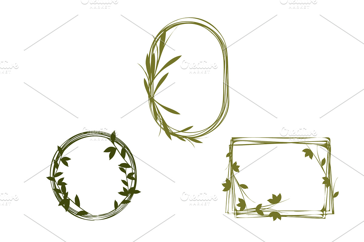 Hand drawn green botanical frames, an Object Illustration by okskukuruza