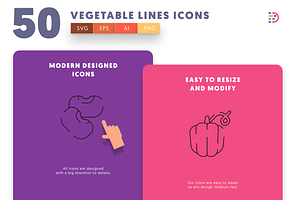 50 Vegetable Lines Icons