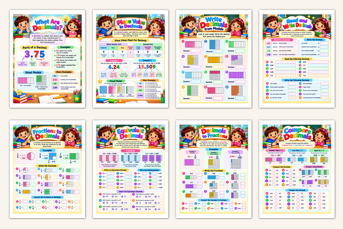 2027 Kids Decimals Practice Workbook, a Stationery Template by Designmela01 (Photo 2 of 5)