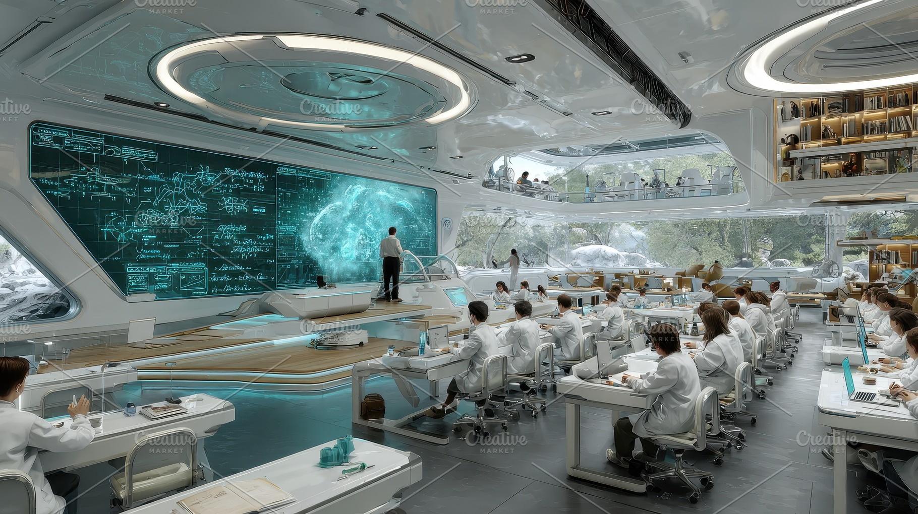 Futuristic Classroom Students Learni, a Photo by Pixeness Studio