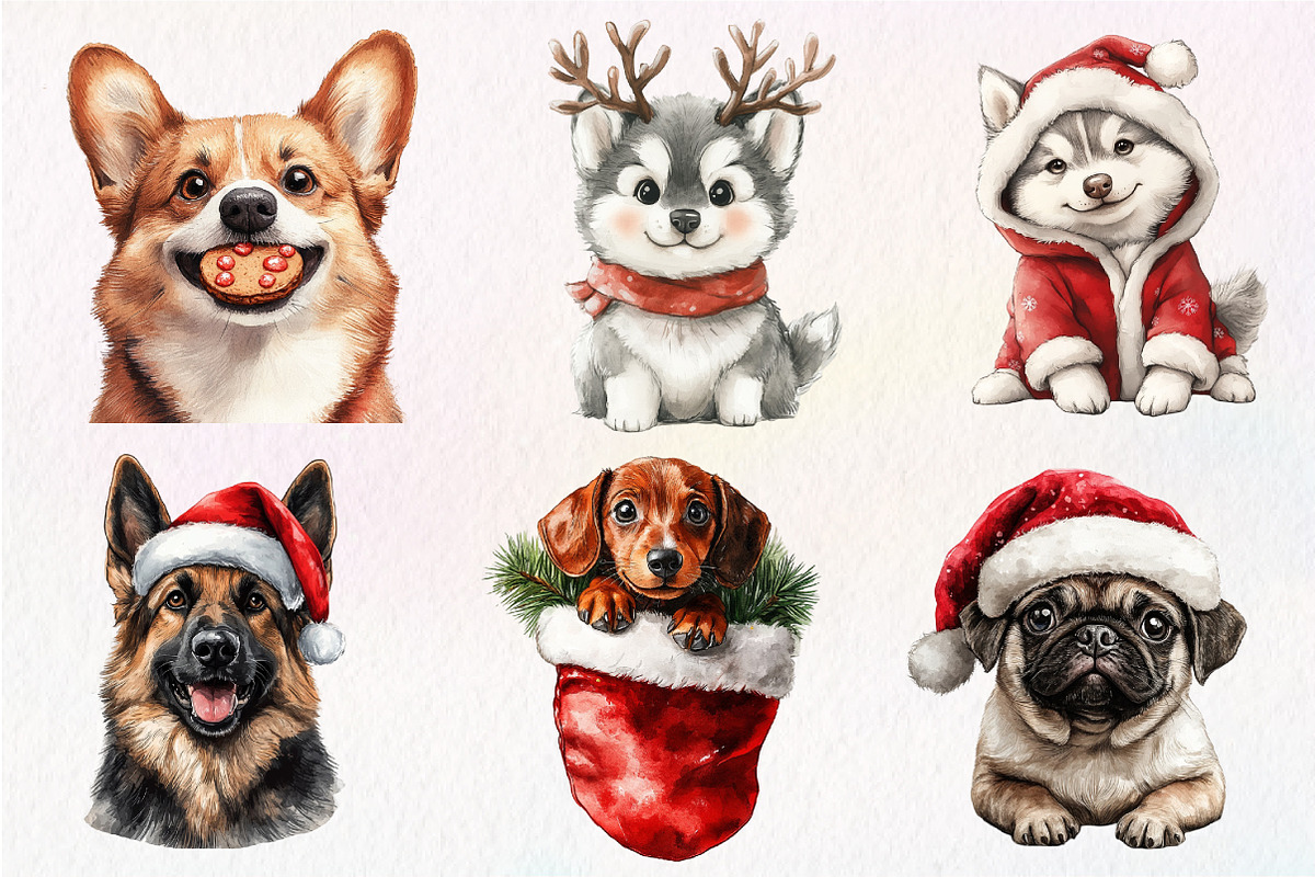 Christmas Funny Dog Clipart, an Illustration by Dream Creation (Photo 5 of 6)