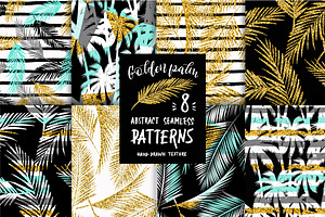 Golden Palm. 8 Seamless Patterns.