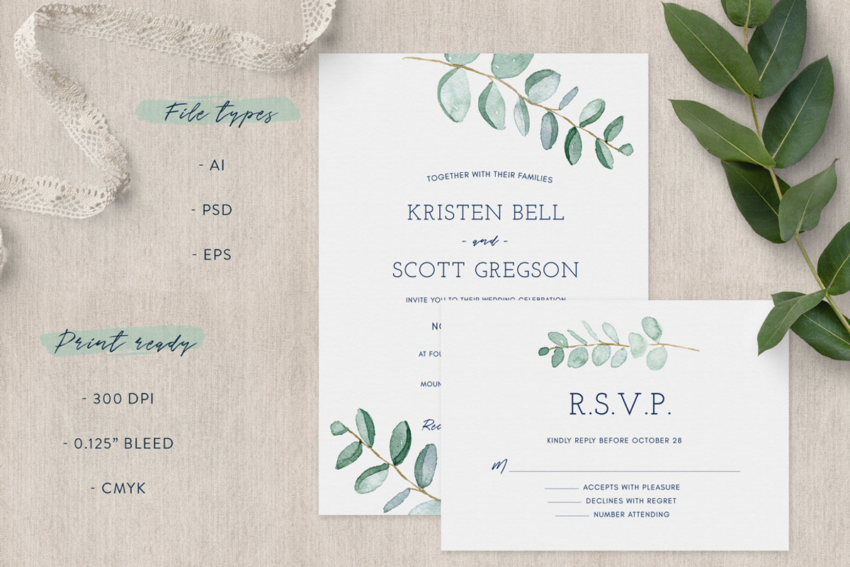 Eucalyptus Wedding Invitation Suite, an Invitation Template by ClementineCreative (Photo 8 of 10)