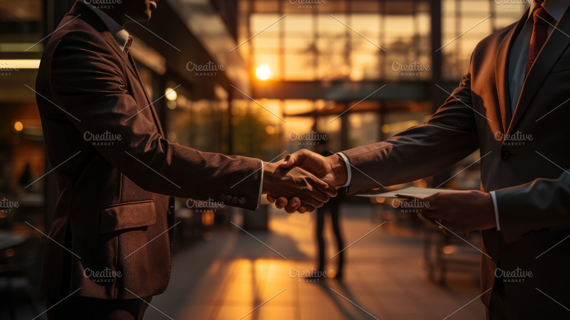 Close-up of two businessmen shaking hands in office. Business co, a Business Photo by AS photostudio