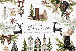 Watercolor Clipart-VELVET CHRISTMAS, a Decorative Illustration by Beigetime