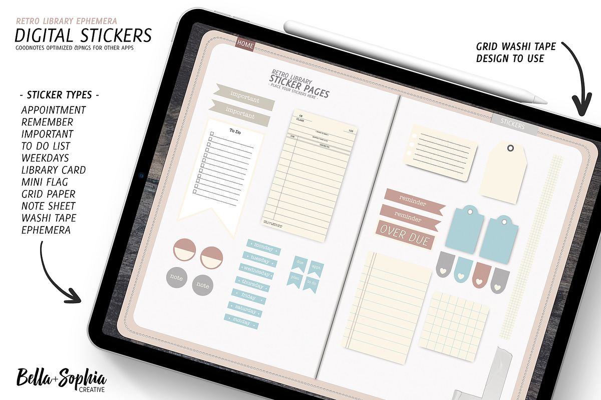 Library Digital Planner Stickers, a Stationery Template by Bella+Sophia Creative (Photo 1 of 3)