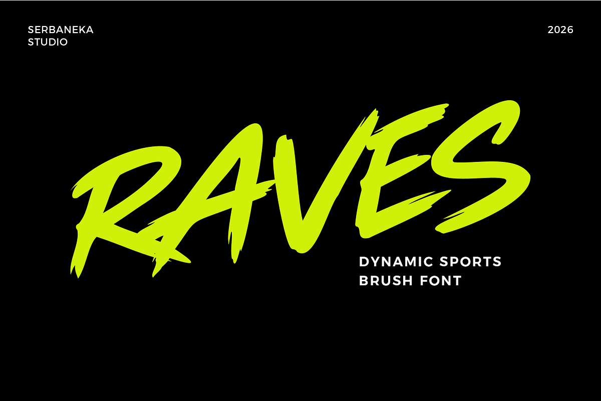 Raves Dynamic Sports Brush Font, a Handwritten Font by Serbaneka Studio (Photo 1 of 7)