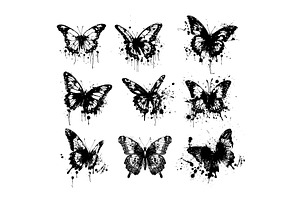 Set Of Graphic Black Butterflies