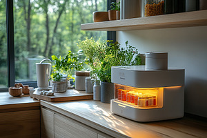 Modern kitchen with an innovative ap, a Photo by Tanuart