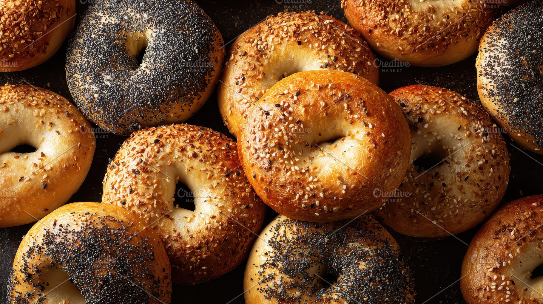 Freshly baked bagels with assorted, a Photo by Pavel_design