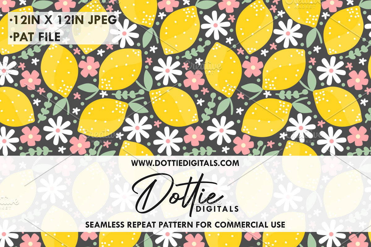 Cute Ditsy Flowers And Lemons, a Pattern Graphic by Dottie Digitals (Photo 1 of 2)