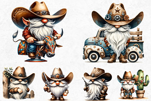 Watercolor Cowboy Gnome Clipart Set