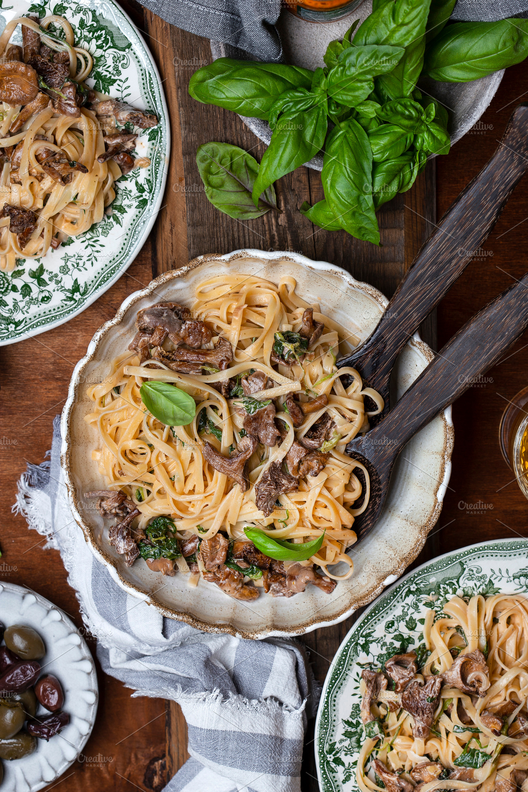 Plate of pasta with forest chanterel containing food, parsley, and pasta, a Food & Drink Photo by Marina_Pronina
