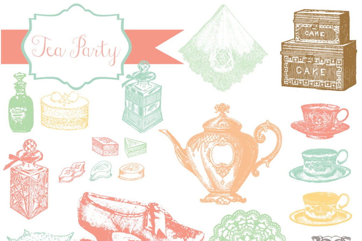Tea Party Vintage Clipart & Brushes