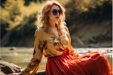 Fashionable young woman sitting on, a Person Photo by Ylivdesign