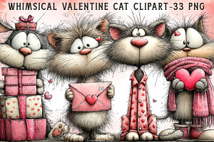 Whimsical Valentine Cat Clipart, an Illustration by Libby Wishes