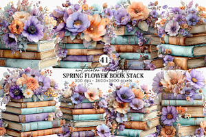 Spring Flower Book Stack Clipart PNG, an Illustration by Canvas Craft