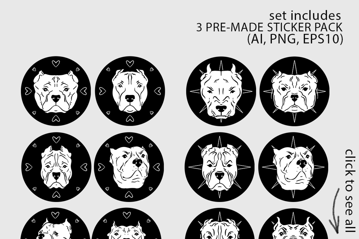 PIT BULL - set for pitbull lovers, an Illustration by Ja Polina ArtShop (Photo 7 of 10)