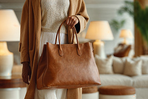 Elegant arrival at luxury hotel with stylish handbag in hand, a Holiday Photo by OSORIOartist