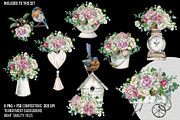 White peonies flower bouquet clipart, an Object Illustration by yana.fefelova (Thumbnail 3 of 5)