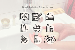 Good habits line icons, an Outline Icon by Lyolya Profitrolya