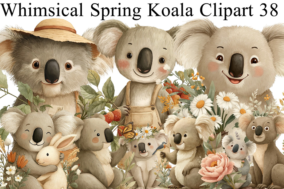 Whimsical Spring Koala Clipart, an Illustration by DreamArtGraphic (Photo 1 of 8)