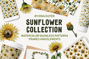 Sunflower watercolor clipart, an Illustration by Dina Guiter (Thumbnail 1 of 8)