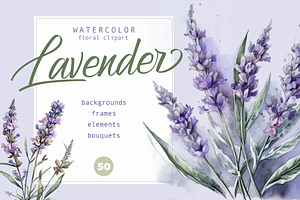 Watercolor Lavender Clipart.