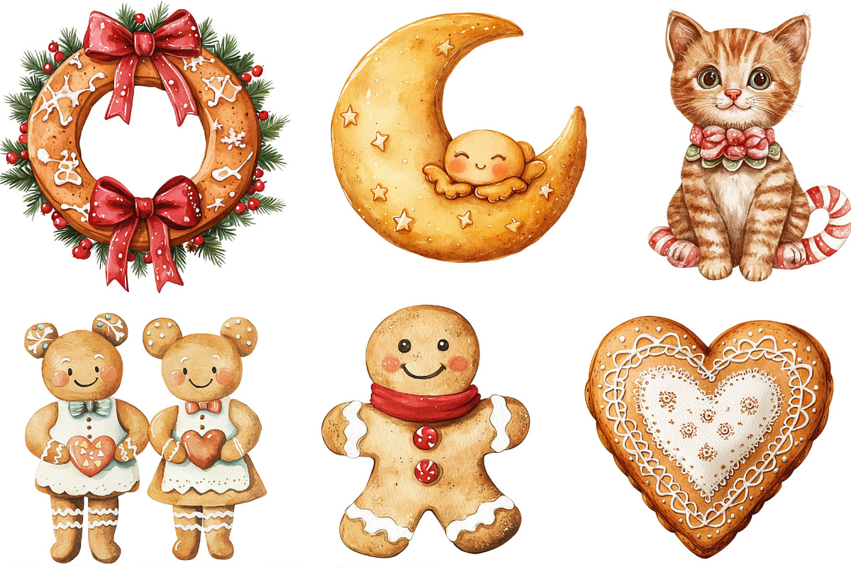 Watercolor Gingerbread Clipart, an Illustration by Designking (Photo 3 of 4)