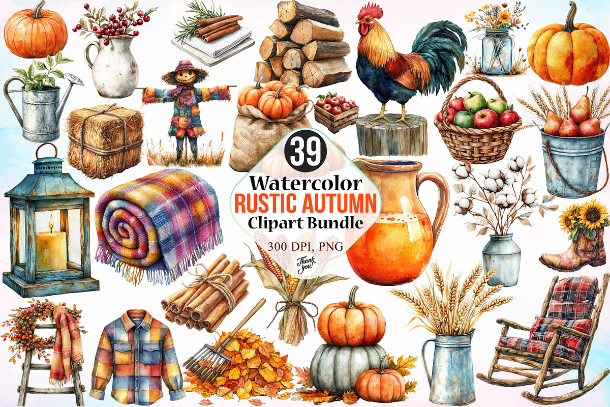 Watercolor Rustic Autumn Clipart PNG, an Illustration by Canvas Craft (Photo 1 of 3)