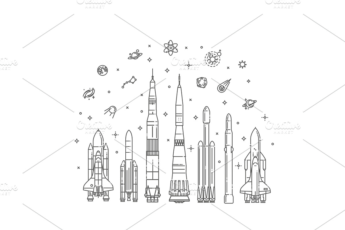 Spacecraft collection in flat design, an Illustration by Tettygreen