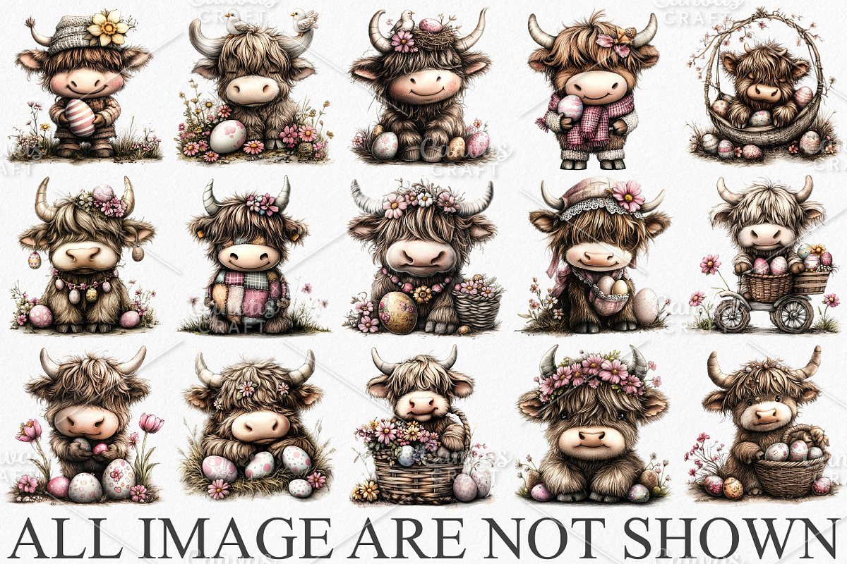 Easter Highland Cow Clipart Bundle, an Illustration by Canvas Craft (Photo 3 of 6)
