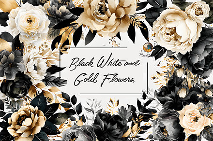 Black White and Gold Flowers, a Graphic by Moon Studio