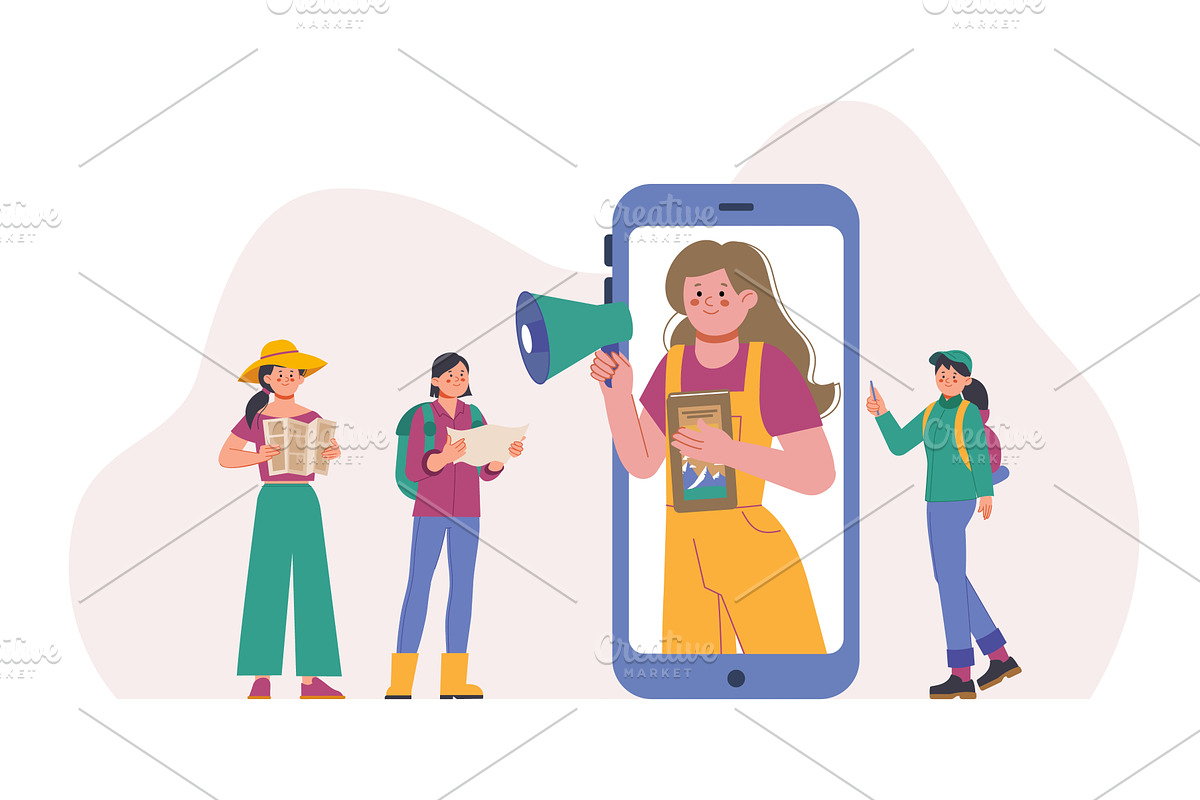 Smartphone guide app for tourists, a Technology Illustration by LadadikArt