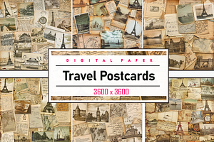Vintage Travel Postcards, a Pattern Graphic by Printable Treasure