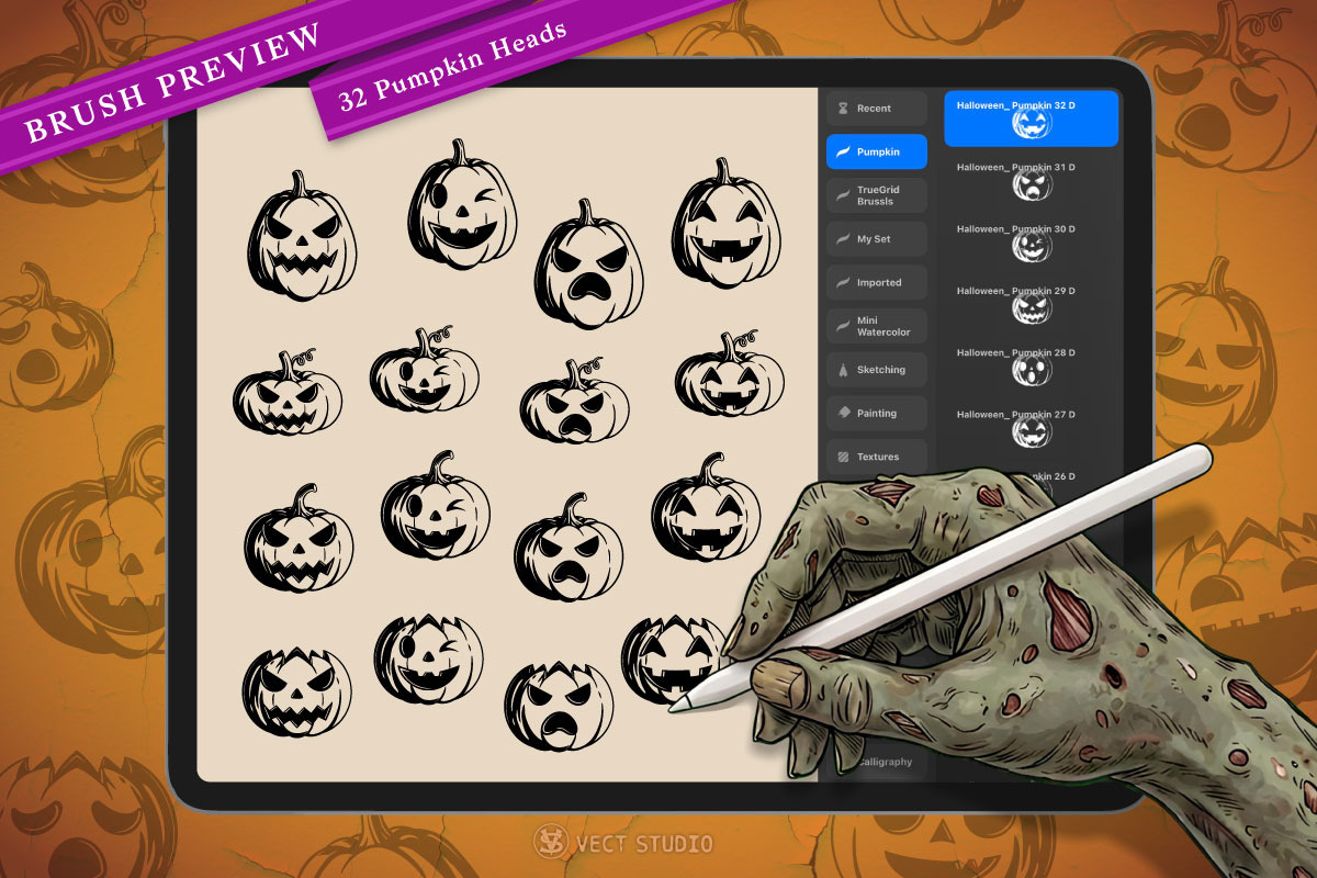 32 Halloween Pumpkin Stamp Brushes, a Brush Add-On by vectstudio (Photo 3 of 10)