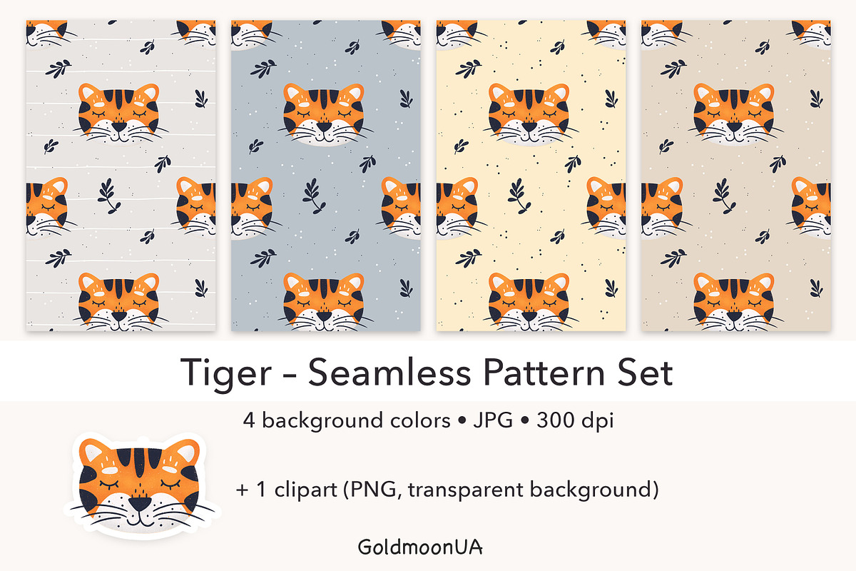 Tiger Patterns & Clipart, an Animal Illustration by GoldmoonUA (Photo 1 of 5)