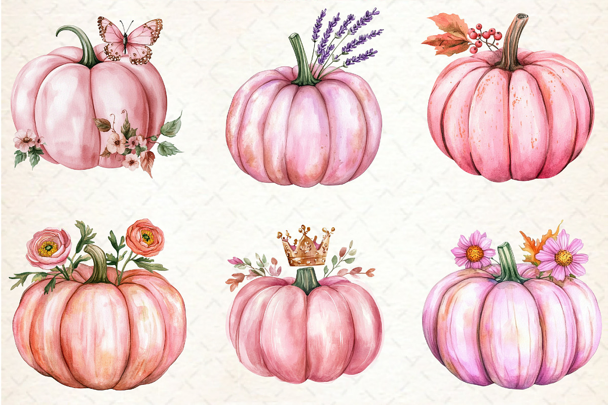 Fall Pink Floral Pumpkin Clipart, an Illustration by Rose Art (Photo 4 of 4)
