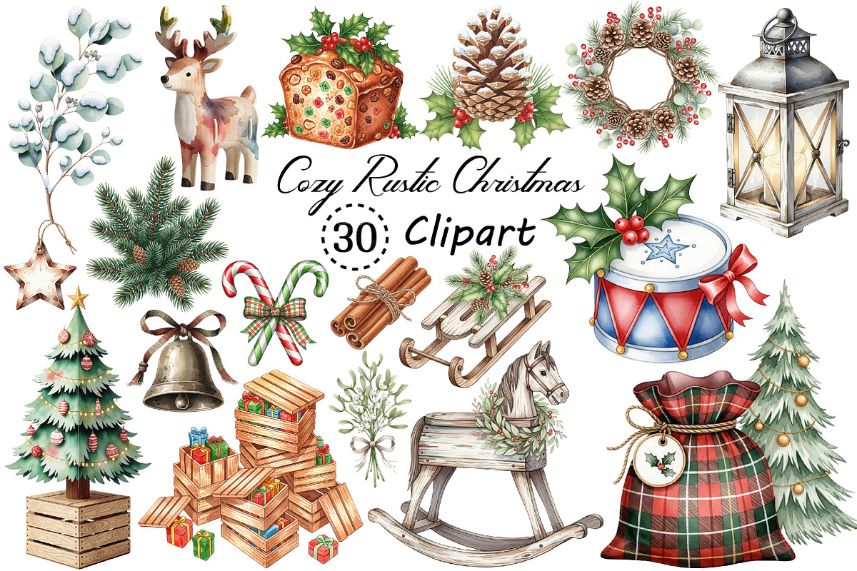 Cozy Rustic Christmas Clipart Bundle, an Illustration by Creative Art (Photo 1 of 10)