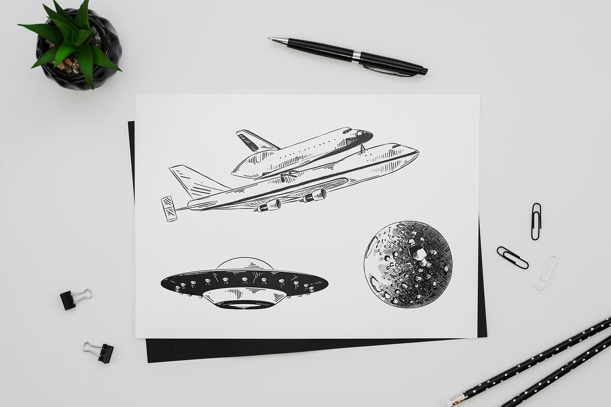 Space sketches and posters set, a Technology Illustration by Akimo Mia (Photo 2 of 11)