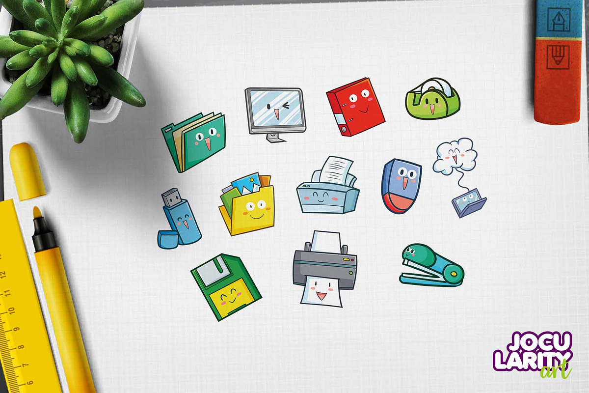 Cute Office Tools Cartoon Characters, an Object Illustration by Jocularity Art (Photo 2 of 3)